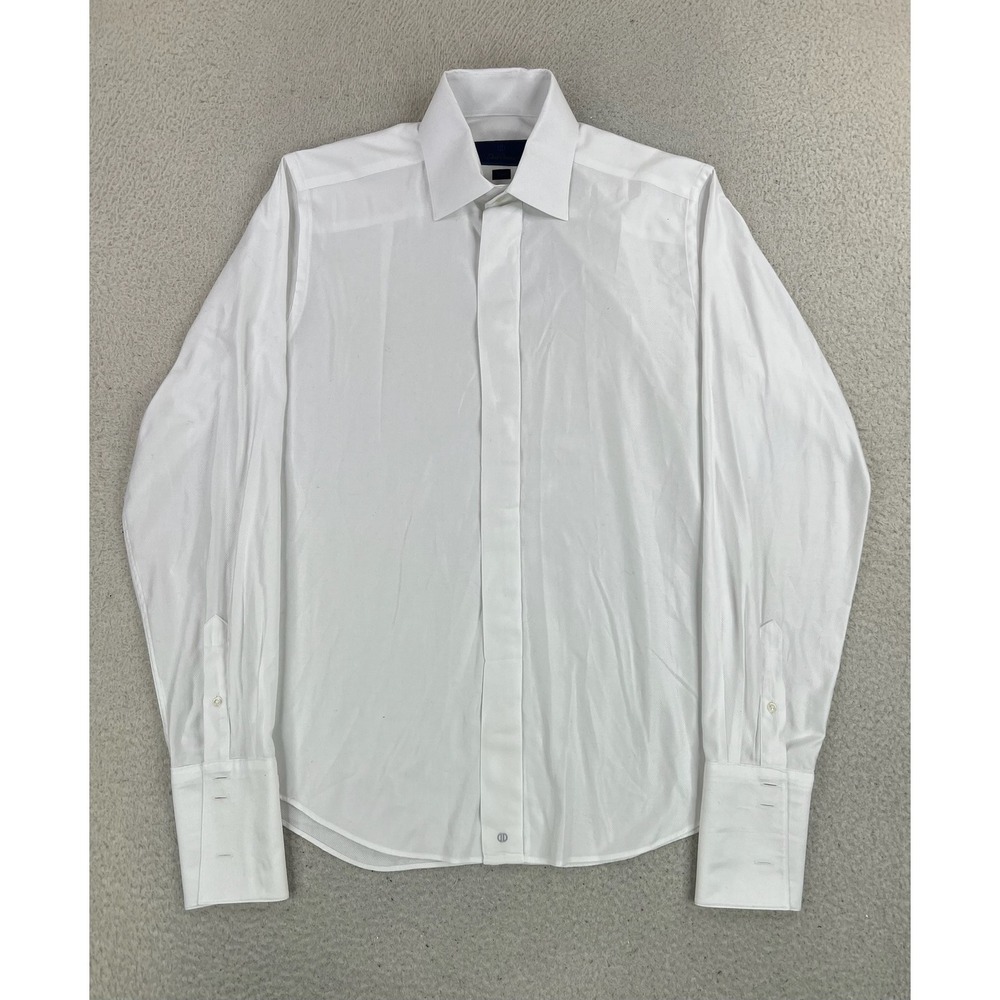 David Donahue Dress Shirt Mens 15.5 34/35 White Solid Slim Fit Woven Cotton LS